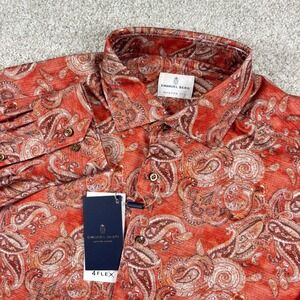 NEW Emanuel Berg Sport Shirt Mens L Red Paisley 4Flex Modern Fit Jersey